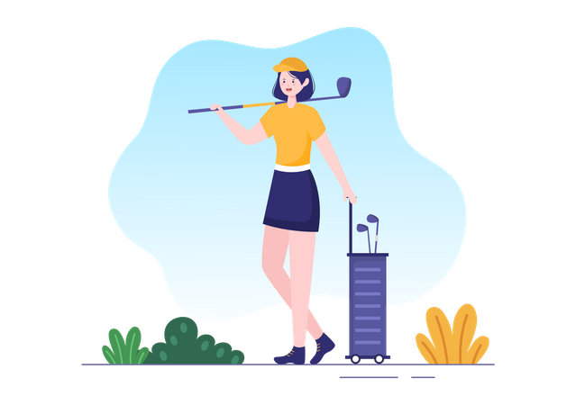 Girl with golf kit  Illustration