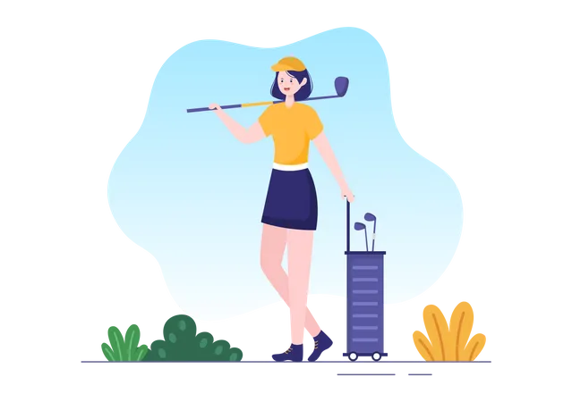 Girl with golf kit  Illustration