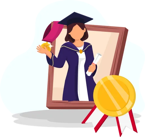 Girl with graduation badge Illustration