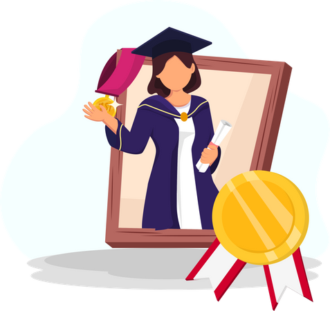 Girl with graduation badge  Illustration