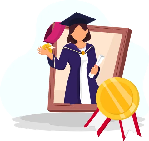 Girl with graduation badge  Illustration