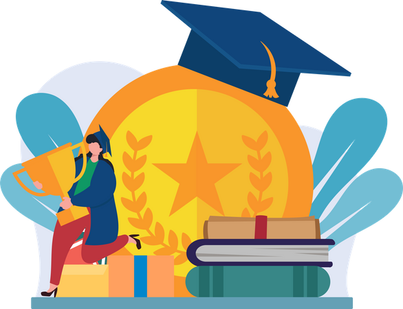 Girl with graduation trophy  Illustration