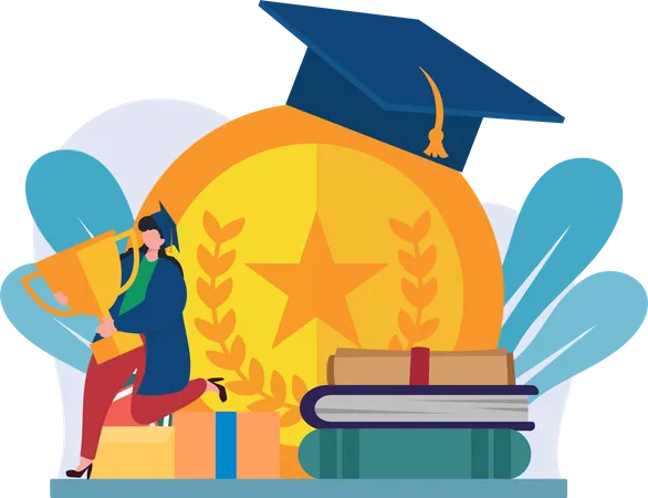 Girl with graduation trophy  Illustration