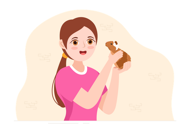 Girl with guinea pig  Illustration