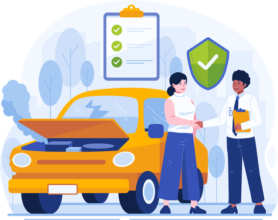 Girl With Her Damaged Car Agrees to Get Insurance Coverage From a Male Agent  Illustration