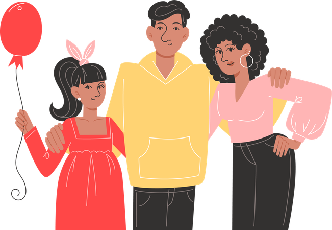 Girl with her parents standing together  Illustration