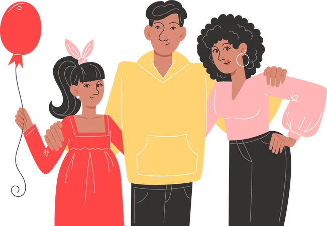 A Happy Family Of Father Mother And Daughter Are Standing Next To Each Other Illustration