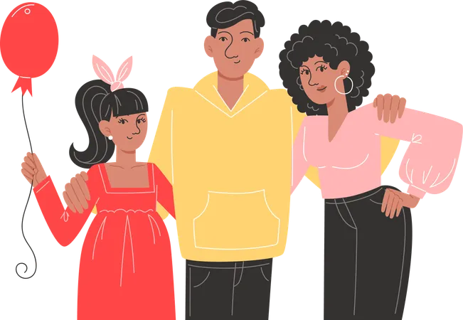 Girl with her parents standing together  Illustration