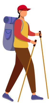 Girl with hiking sticks Illustration