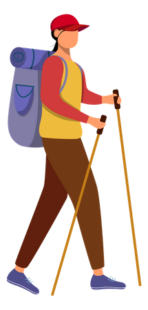 Girl with hiking sticks  Illustration