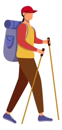 Girl with hiking sticks  Illustration