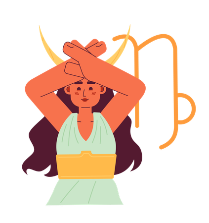 Girl with horns crossing palms unger head  Illustration