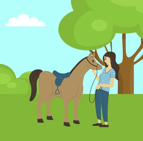 Girl with horse  Illustration