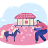 free girl with horse illustrations
