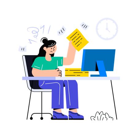 Girl with huge workload  Illustration