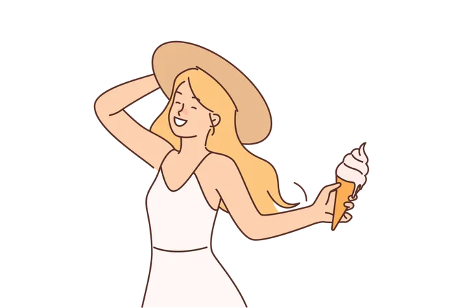 Girl with ice cream in waffle cone  Illustration