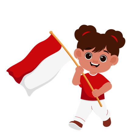 Girl With Indonesian Flag  Illustration