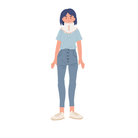 Girl With Injury Medical Care And Rehabilitation Of Cervical Collar And Neck Pain Recovery  Illustration