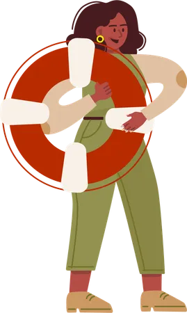 Girl with lifebuoy  Illustration