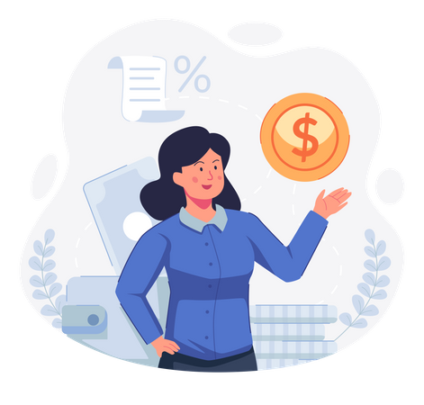 Girl with loan money  Illustration