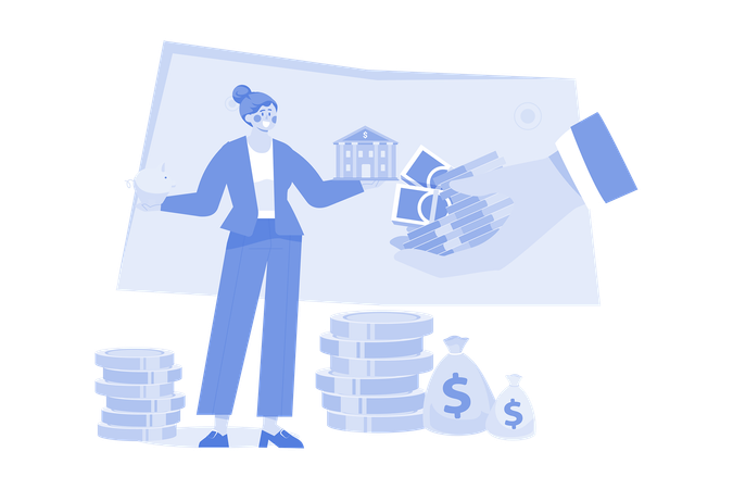 Girl With Loan Money  Illustration