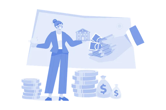 Girl With Loan Money  Illustration