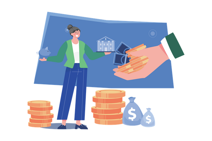 Girl With Loan Money  Illustration