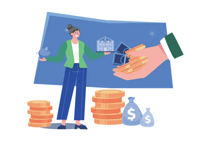 Girl With Loan Money  Illustration