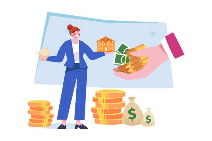 Girl With Loan Money  Illustration