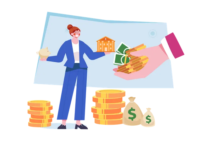 Girl With Loan Money  Illustration