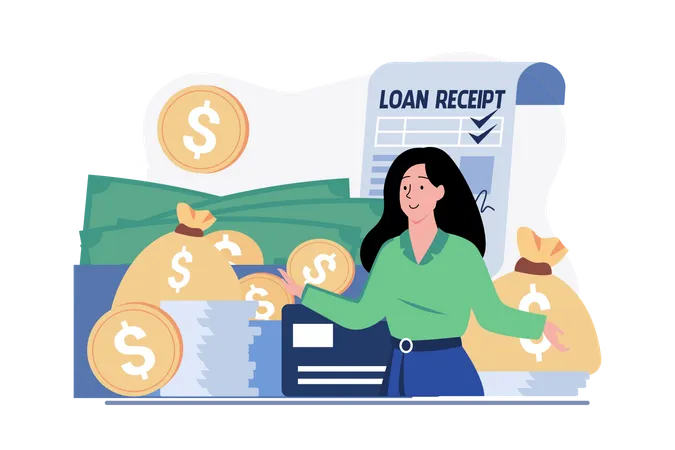 Girl with loan money  Illustration