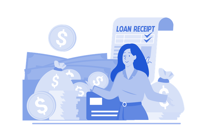 Girl With Loan Money  Illustration