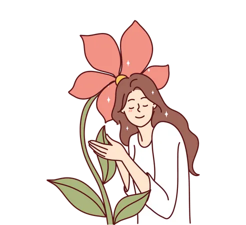 Girl with love for flowers  Illustration