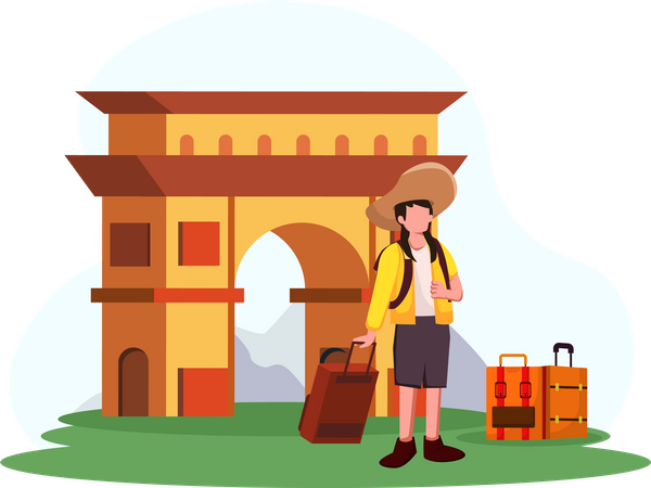 Girl with luggage  Illustration