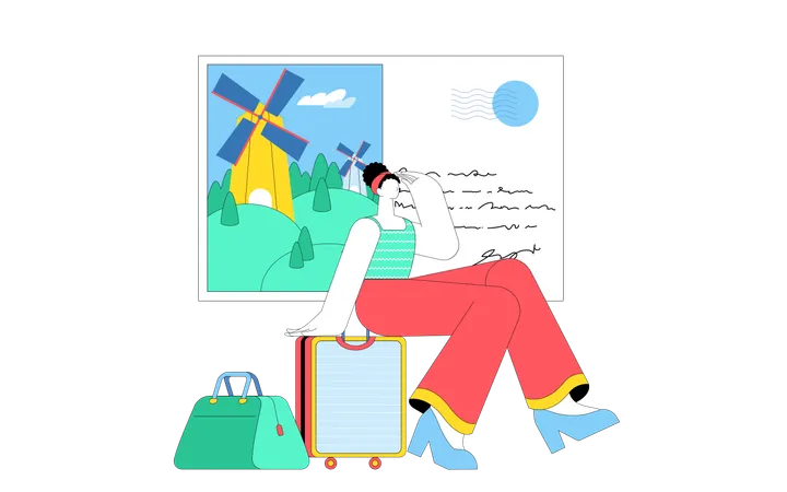 Girl with luggage  Illustration
