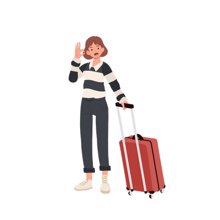 Girl with luggage  doing OK hand sign  Illustration
