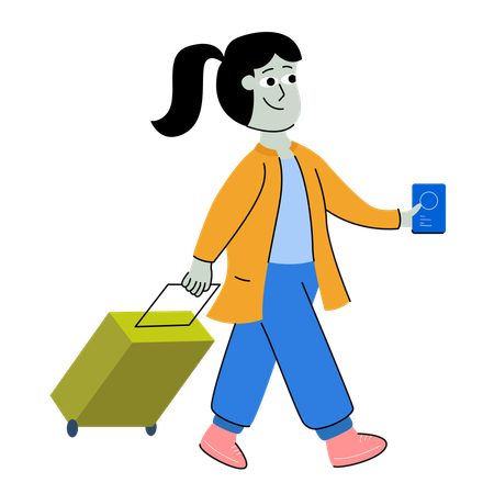 荷物を持って旅行に行く女の子  イラスト