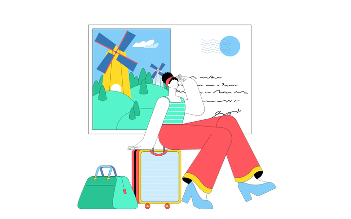 Girl with luggage  Illustration