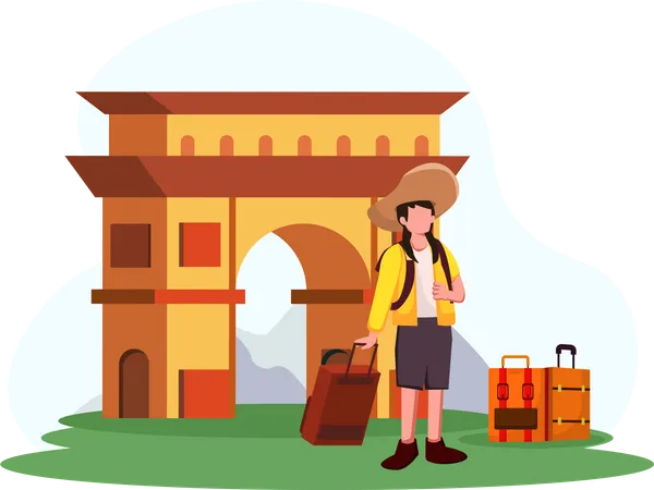 Girl with luggage  Illustration