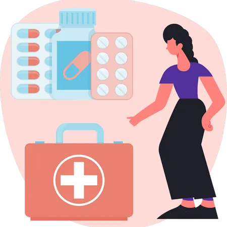 Girl with medical kit  Illustration