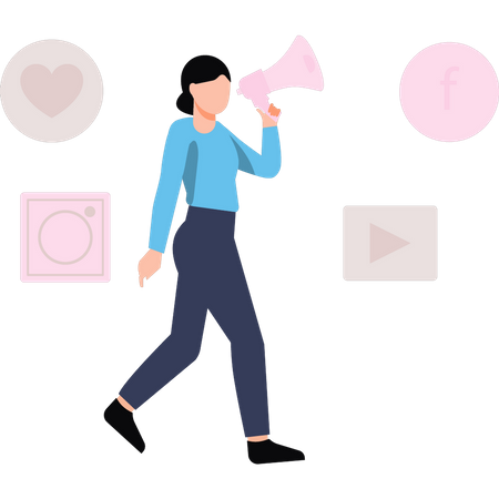 Girl with megaphone marketing on social platform  Illustration
