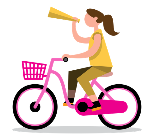 Girl with megaphone on bicycle  Illustration