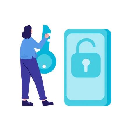 Girl with Mobile security  Illustration