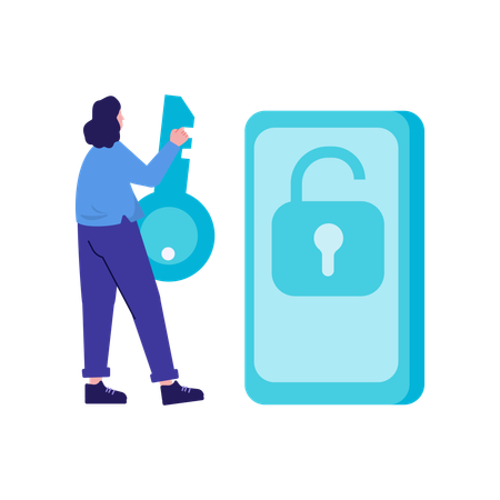 Girl with Mobile security  Illustration