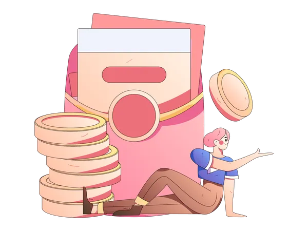 Girl with money stack  Illustration