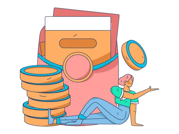 Girl with money stack  Illustration