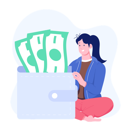 Girl with Money wallet  Illustration