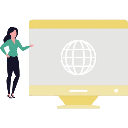 Girl with monitor displays globe  Illustration