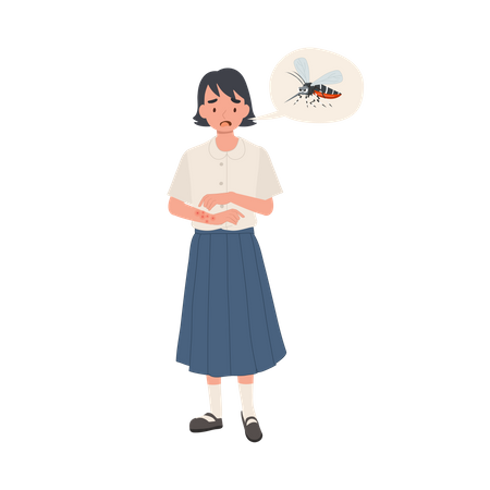 Girl with Mosquito Bites Scratching Itchy Skin in Summertime  イラスト