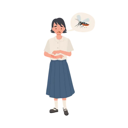 Girl with Mosquito Bites Scratching Itchy Skin in Summertime  Illustration